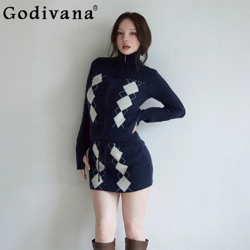 

Japanese Sweet Fashion Knit Cardigan Jacket Skirt Vest 3-Piece Set Spring Autumn New Women's Slim Fit Daily Basic Casual Outfits