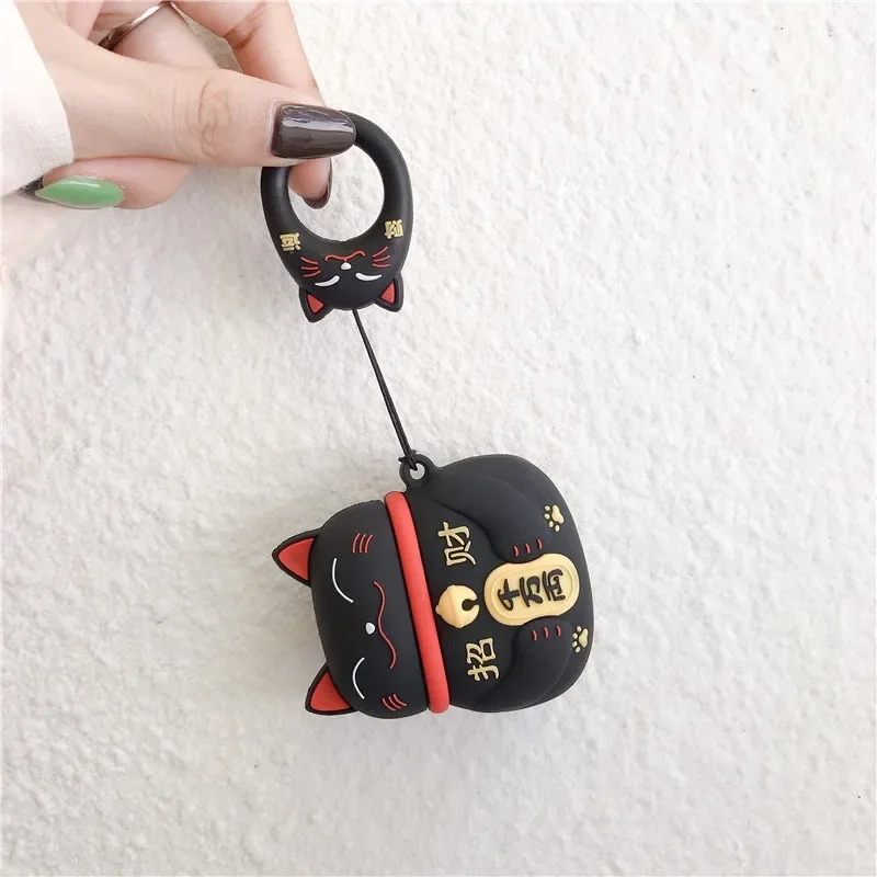 3D Cartoon Maneki Neko etui na słuchawki dla airpodów 1 2 3 słodkie Lucky Cat etui na słuchawki iPhone dla AirPods Pro silikonowe etui