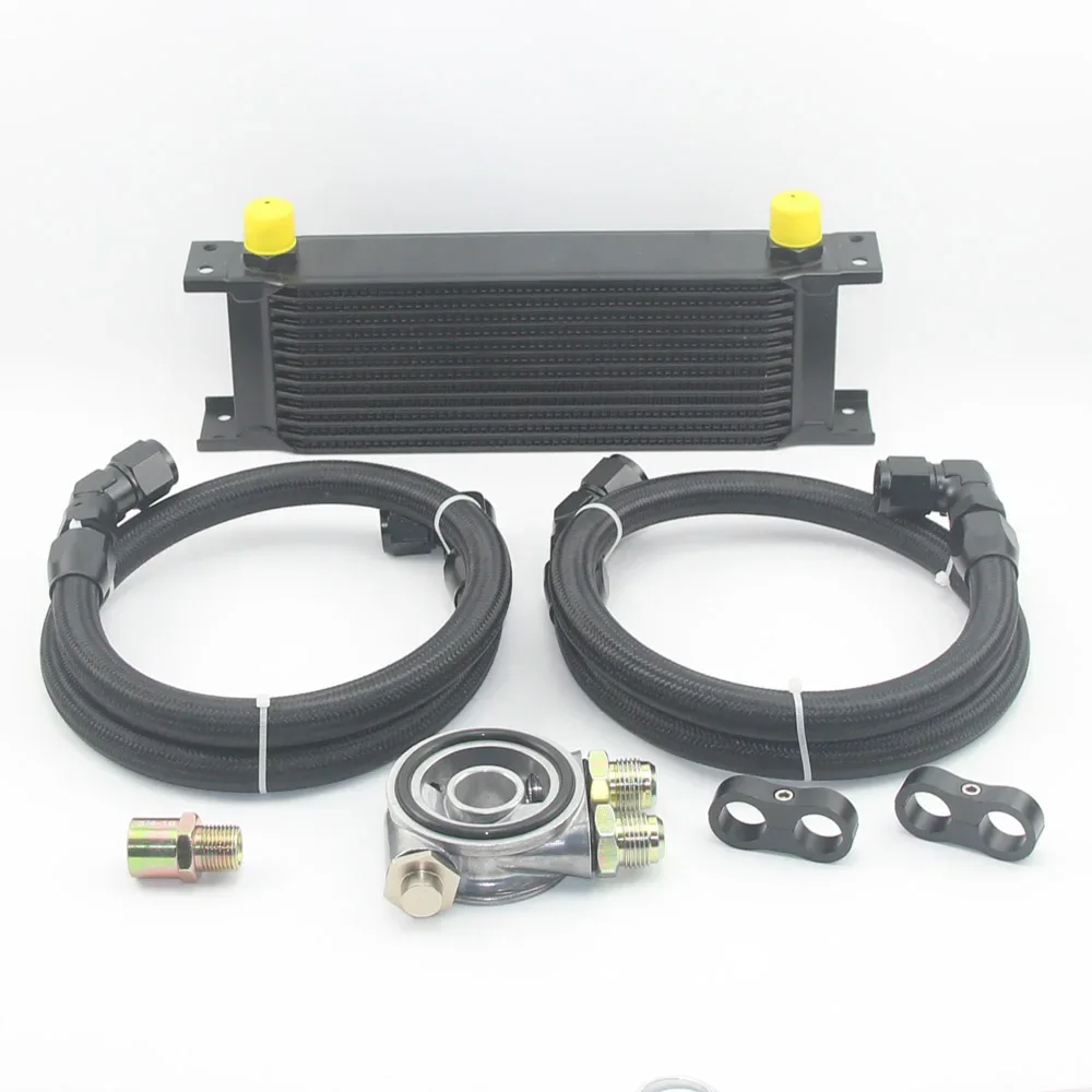 

Universal 13 Rows Oil Cooler Kit AN10 Transmission Oil Cooler Kit Oil Filter Adapter with Nylon Stainless Steel Braided Hose