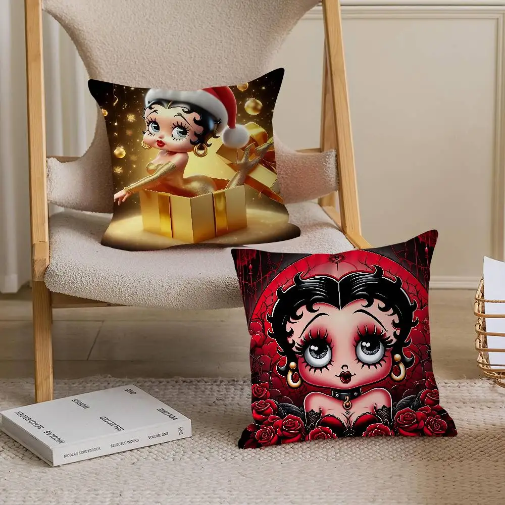 

Cute B-Betty Boop Pillow Covers Cartoon Sofa Decorative Home Double-sided Printing Short Plush Cute Cushion Cover