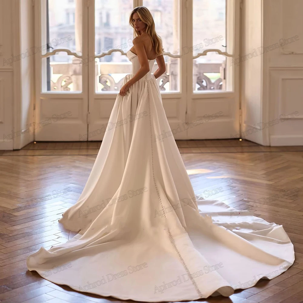 فساتين زفاف رشيقة بسيطة من الساتان زي العرائس مثير بدون حمالات بدون ظهر رداء فتحة عالية فيستدوس دي نوفيا مخصص 2026