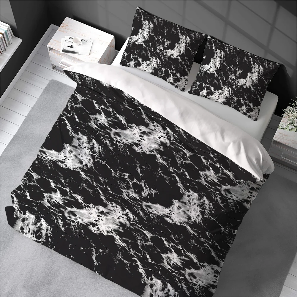 Fashion Marble Print Duvet Cover Set Home Style Bedding Soft Laundry Cotton Bed 3 Piece Set Student Dormitory Gift