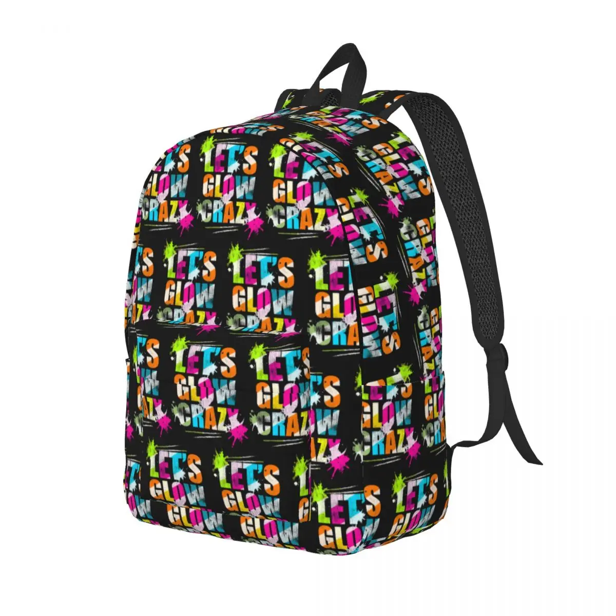 Let's Glow Crazy Neon Party Light Rave Student Backpack School Bag Hiking Travel Daypack for Men Women Bookbag Shoulder Bags