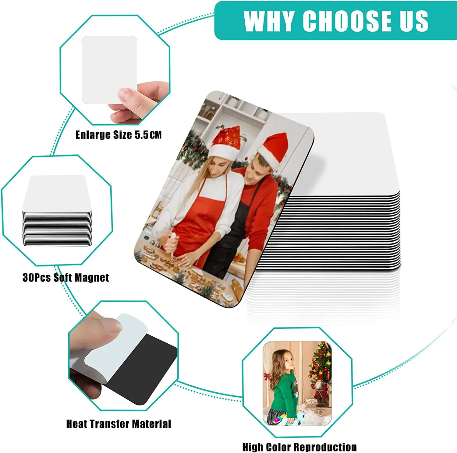 30Pcs/Set Sublimation Magnet Blanks Personalized Fridge Magnet Refrigerator Magnets For Sublimation Blanks Kitchen Office Decor