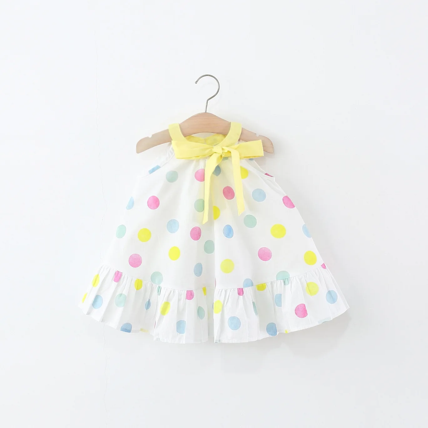 

9 Months To 4 Years Old Summer New Sweet Bow Baby Girl Dress, Colorful Polka Dot Children'S Clothing Suitable For Beach Parties