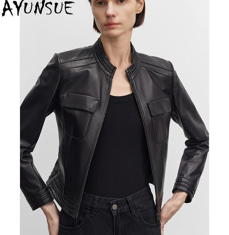 AYUNSUE リアルレザージャケット女性バイクコート天然シープスキン新ジャケット女性春秋服 Косуха Женская