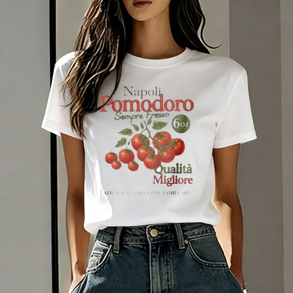 Retro Tomato Label T-Shirt Vintage Italian Food Tee Pomodoro Veggie Shirt Farmers Market Tops Oversized Tops Harajuku