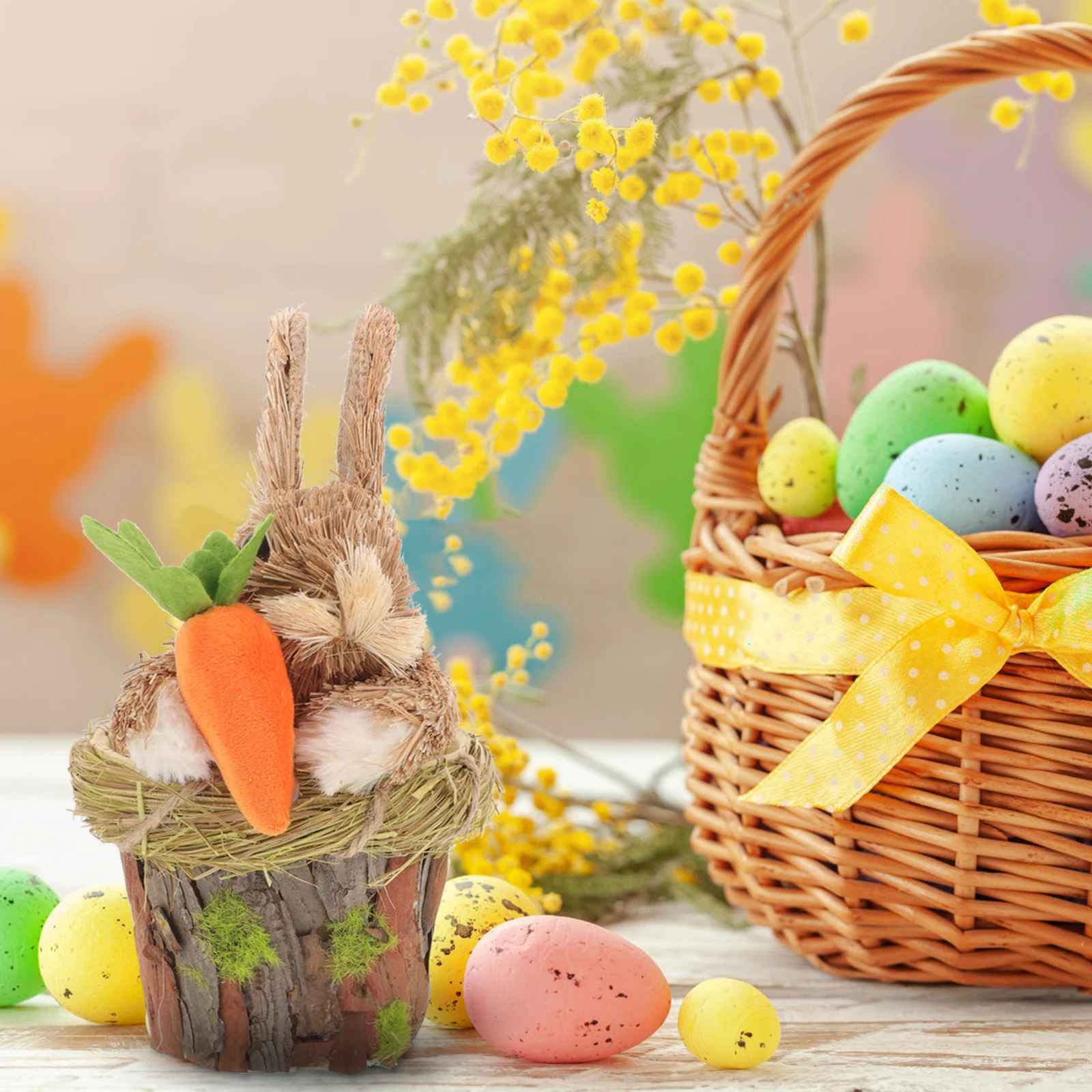 

Straw Woven Rabbit Figurine 95x11x17cm Cute Bunny Decor Easter Party Home Garden Bedroom Lightweight Safe Rustic Wear Resistance