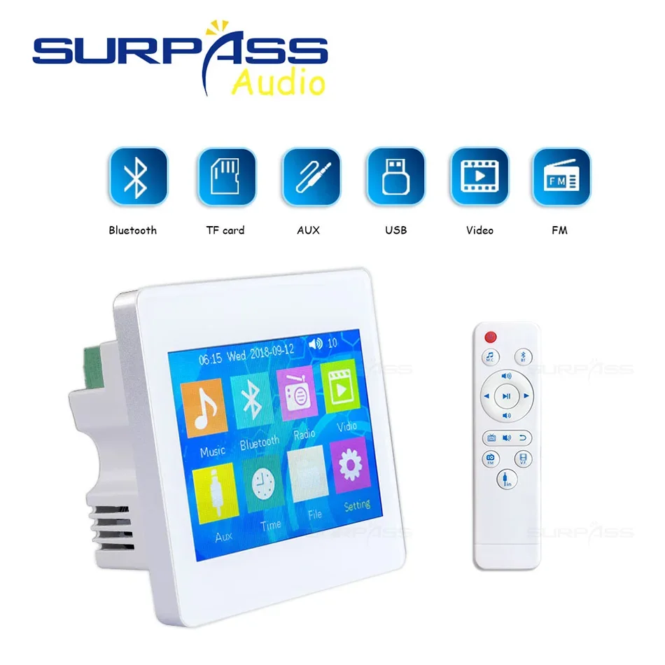

Mini Touch Screen Bluetooth In Wall Audio Amplifier Smart Multi-home System Remote Control Ceiling Speaker Modules FM radio AUX