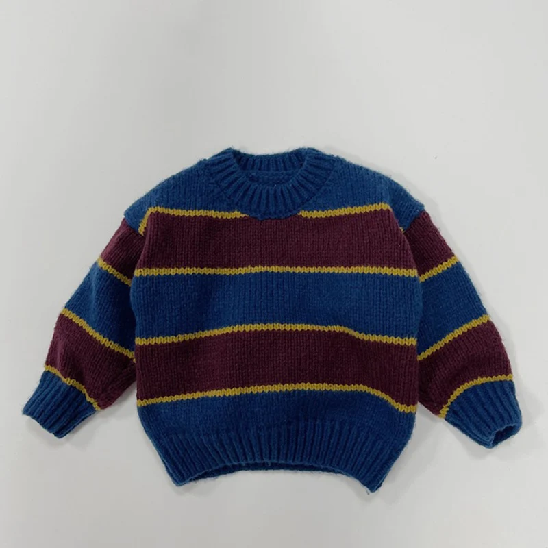 الخريف طفل الفتيان الفتيات ملابس الطفل سترة طفل متماسكة سترة فضفاضة مخطط تريكو طويلة الأكمام القطن الطفل البلوز القمم