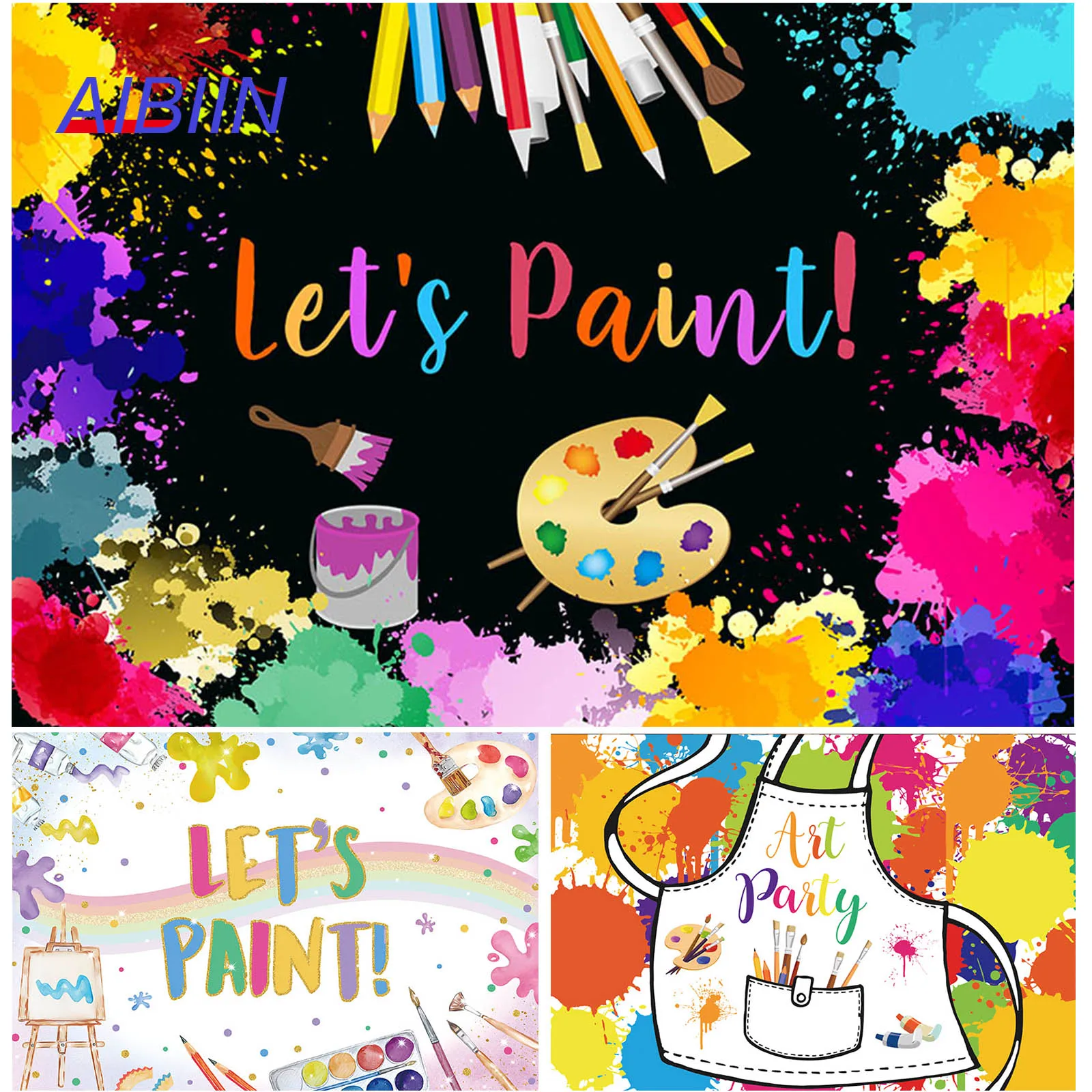 

AIBIIN Let's Paint Backdrop Colorful Brush Painting Graffiti Art Splatter Party Decor Photography Background Cake Photo Booth