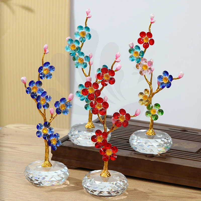 l*-Crystal Artwork,Plum Blossom Sculpture Ornament,Living Room TV Cabinet Desktop Decoration,Luxury Crafts, Art Gifts