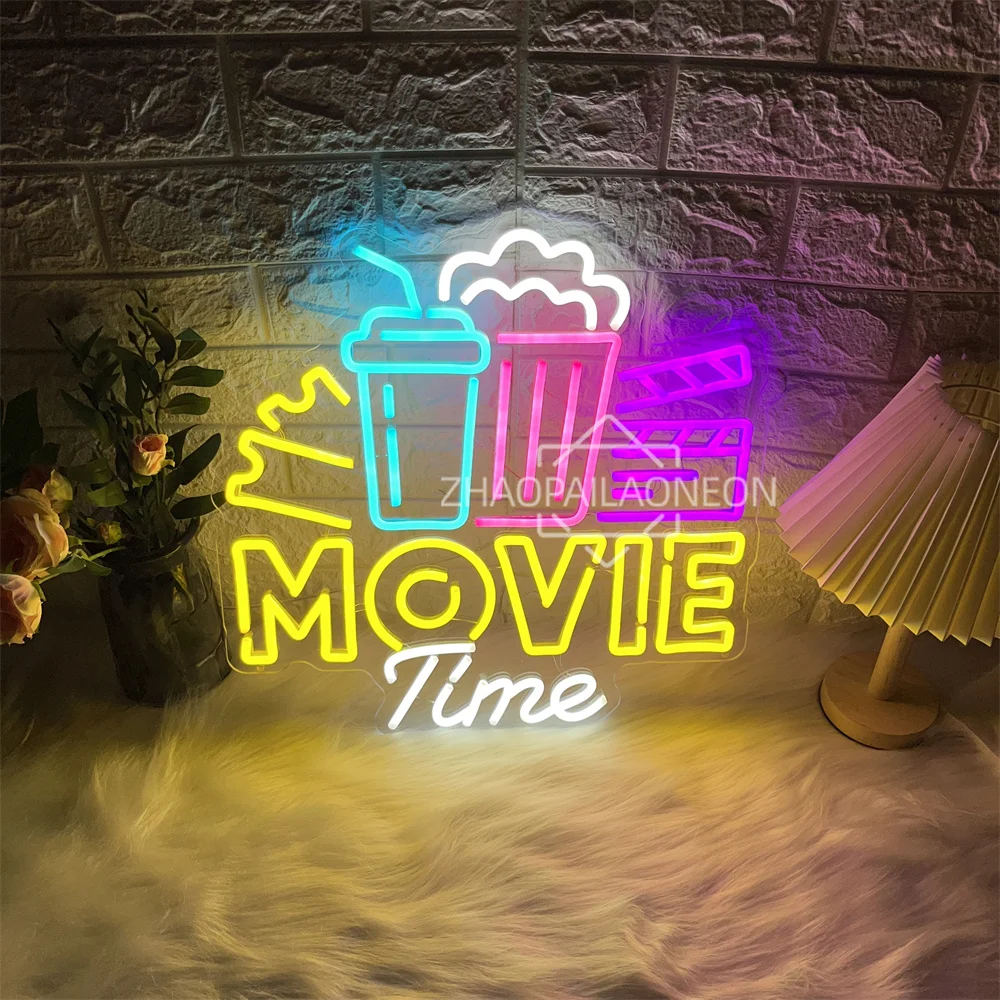 Movie Time Neon Led Sign Home Art Party Movie Theater Decoration Movie Room Mall Neon Lights USB Party Bar Club Wall Decor Signs