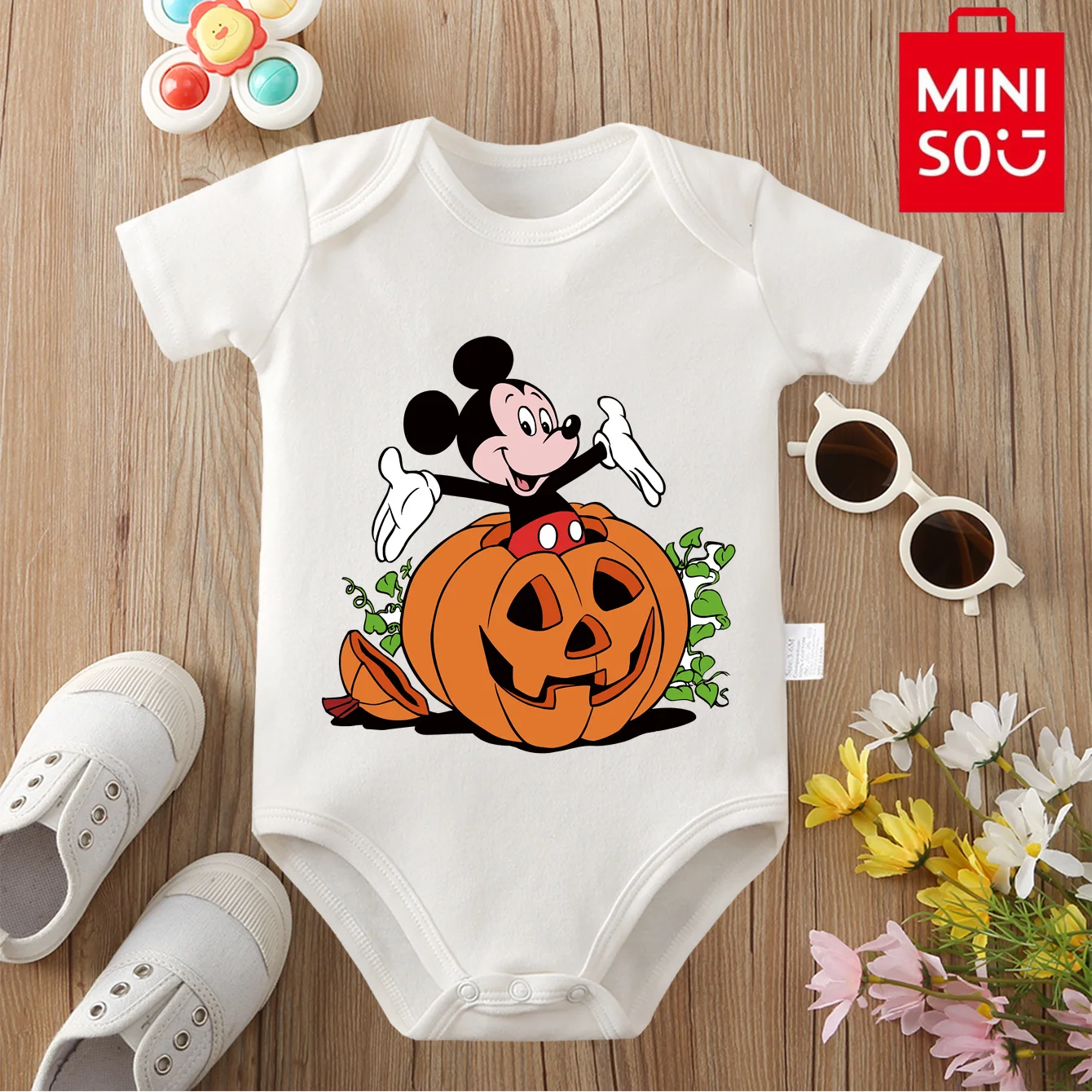 

MINISO Halloween/Mickey 100% Cotton Bodysuit Soft Baby Cloths Best Gift for Baby Onesie Jumpsuit for 0 To 12 Months Cute Newborn