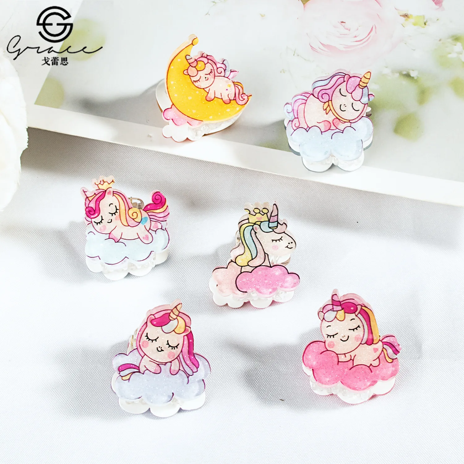 Good Night My Girl Hair Claw Fantasy Cartoon Unicorn Fairy Sweet Design Acrylic Hair Claw Clips Hair Accessories for Women Girls