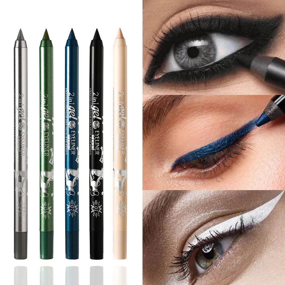 Delineador Colorido de Longa Duração Lápis Pigmento Delineador Impermeável, Eye Liner, Eye Makeup Pen, Eye Beauty Cosmetics, Azul Preto e Branco