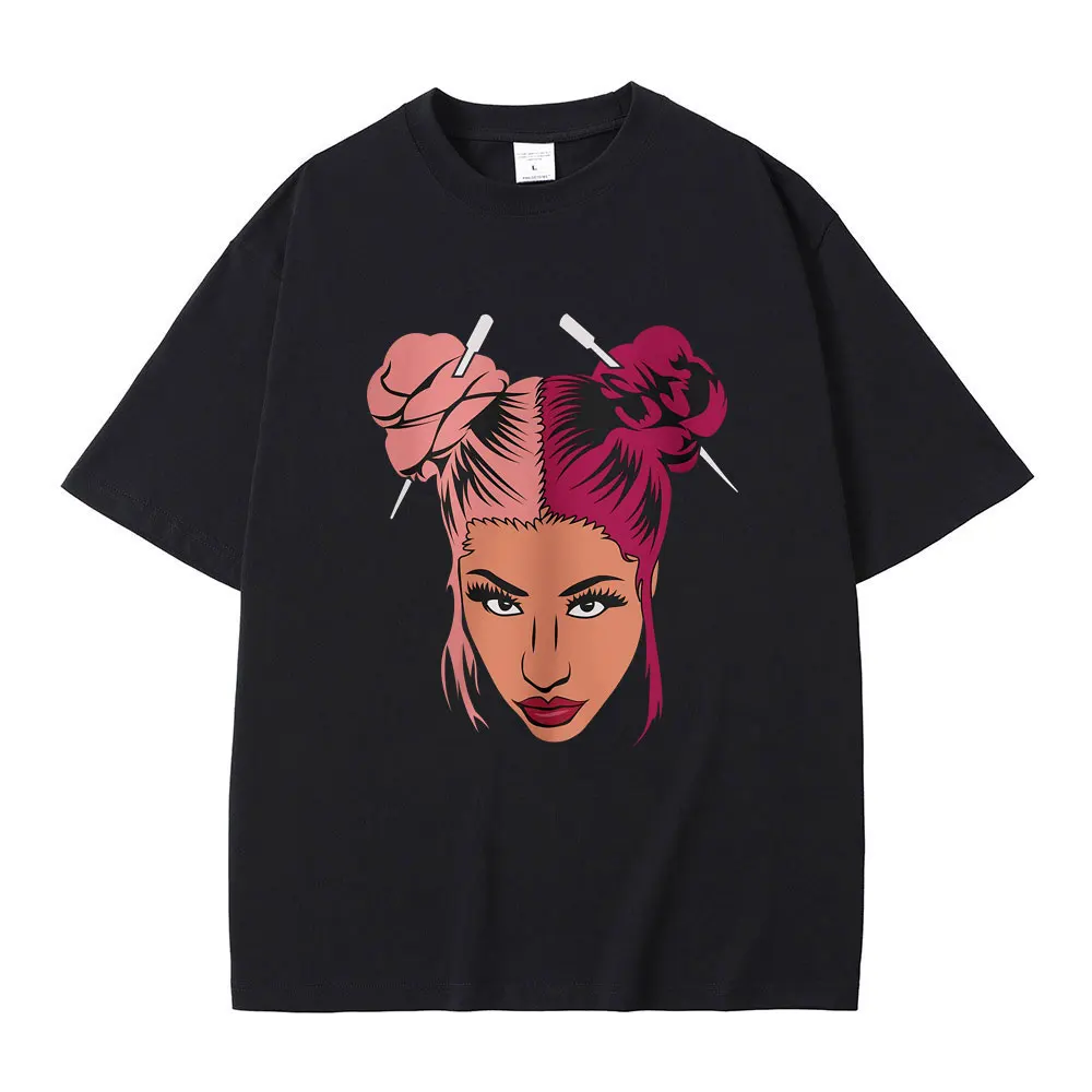 

Nicki Minaj Chinese Buns Art Graphic Print T-shirt Vintage Hip Hop Oversized Tshirt Men Women Fashion Causual Short Sleeve Tees