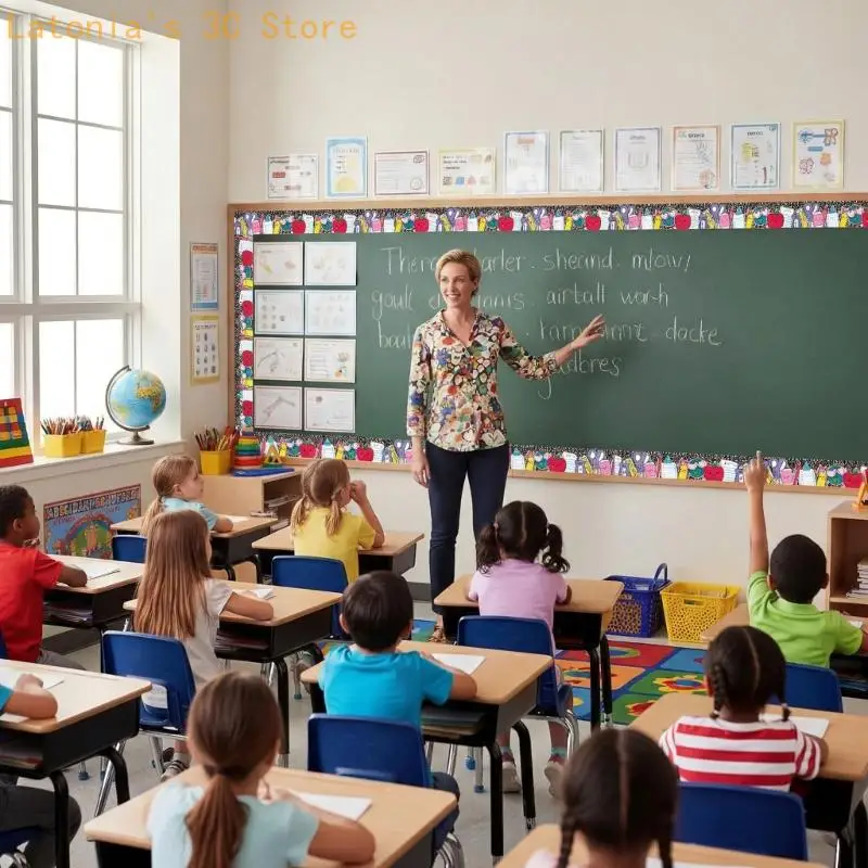 School Theme Classroom Border Trim Roll Adhesive Board Edging for Teacher Presentation Areas and Notice Boards X3UB