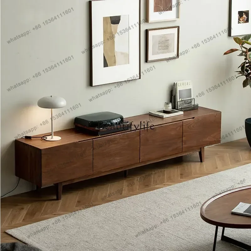 Factory Direct walnut floor-to-ceiling TV cabinet Nordic small apartment audio-visual cabinet