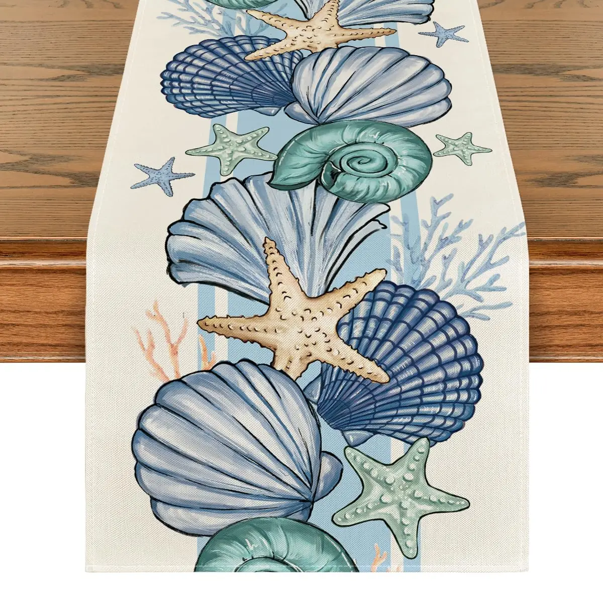 

Summer table runner, sea shell, starfish, spring, ocean, kitchen, dining table decoration for home party