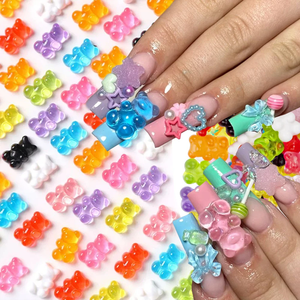 

20/30/50pcs Mixed Gummy Bear Nail Charms 3D Jelly Emulation Candy Bear Jewelry DIY Cream Phone Case Crafts Nail Art Decorations%