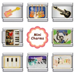 Trendy Fashion Rock Cool Guitar Music Piano Italian Link 9mm Width Charm Bracelet Stainless Steel Jewelry DIY Making