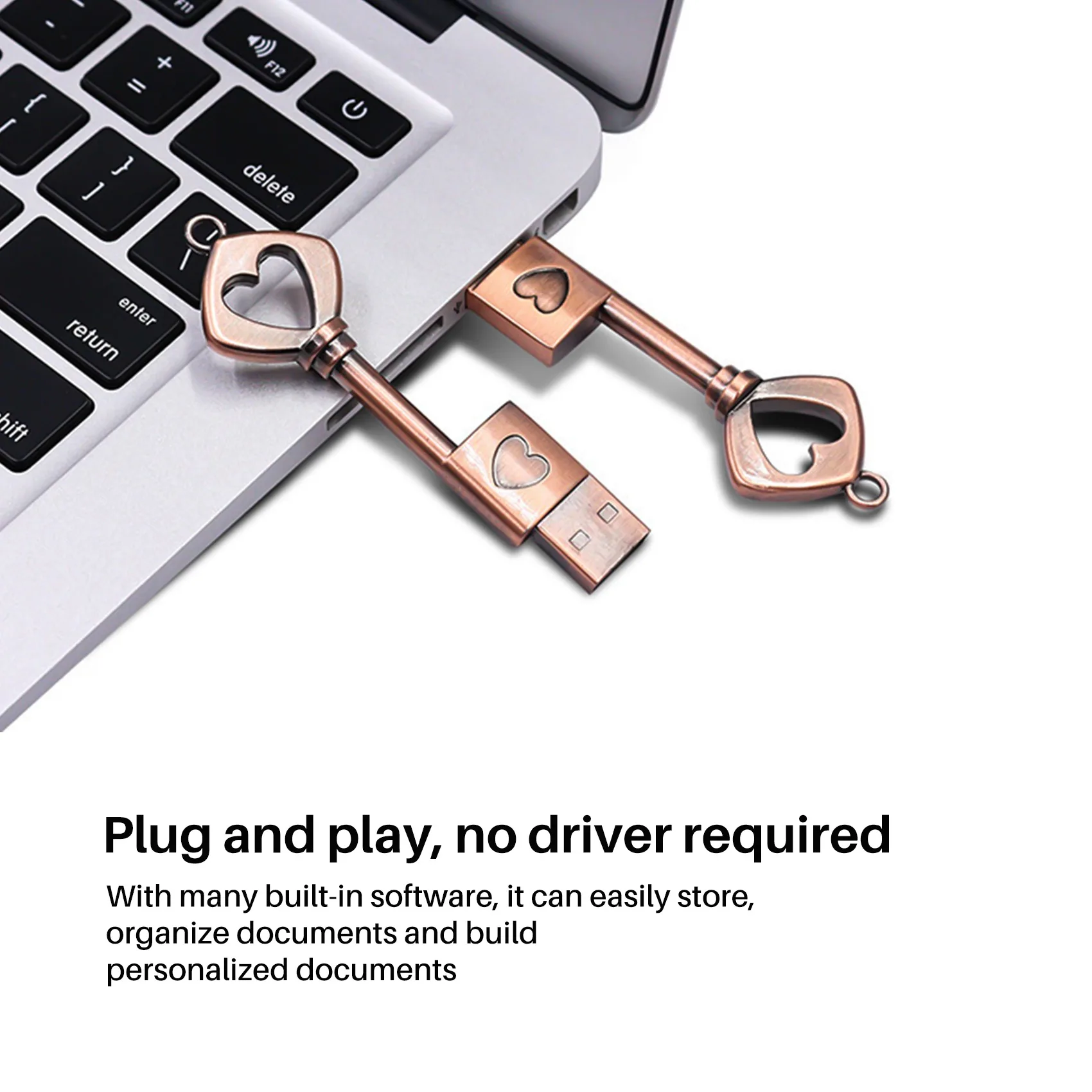 USB 2.0 금속 USB 펜 드라이브, 순수 구리 하트, USB 플래시 드라이브 키, 구리, 8GB