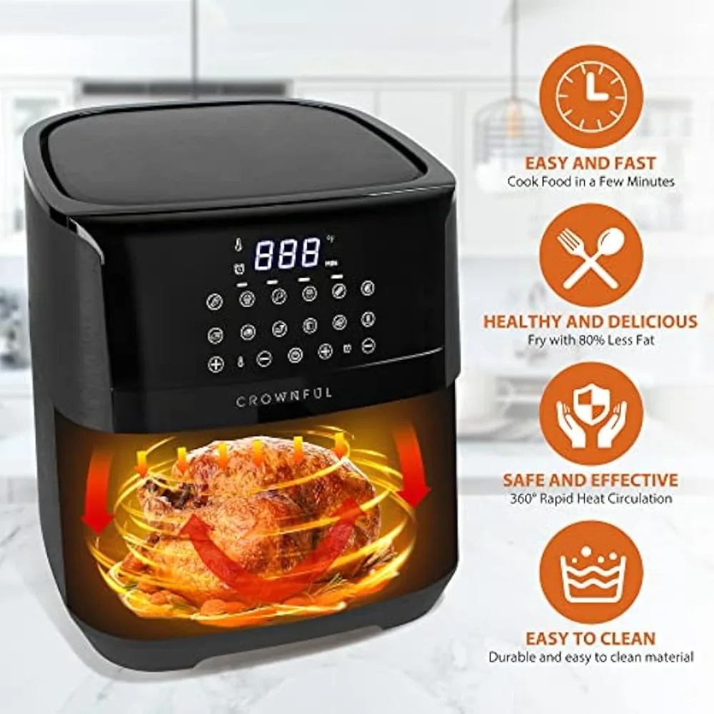 2023 New CROWNFUL 7 Quart Air Fryer, Oilless Electric Cooker with 12 Cooking Functions, LCD Digital Touch Screen