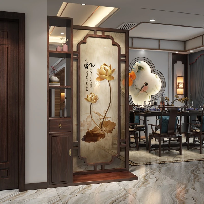 Chinese screen entrance front door sofa block bathroom grille