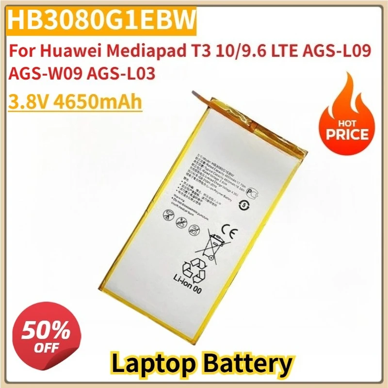

New HB3080G1EBW 3.8V 4650mAh Replacement Laptop Battery For Huawei Mediapad T3 10/9.6 LTE AGS-L09 AGS-W09 AGS-L03