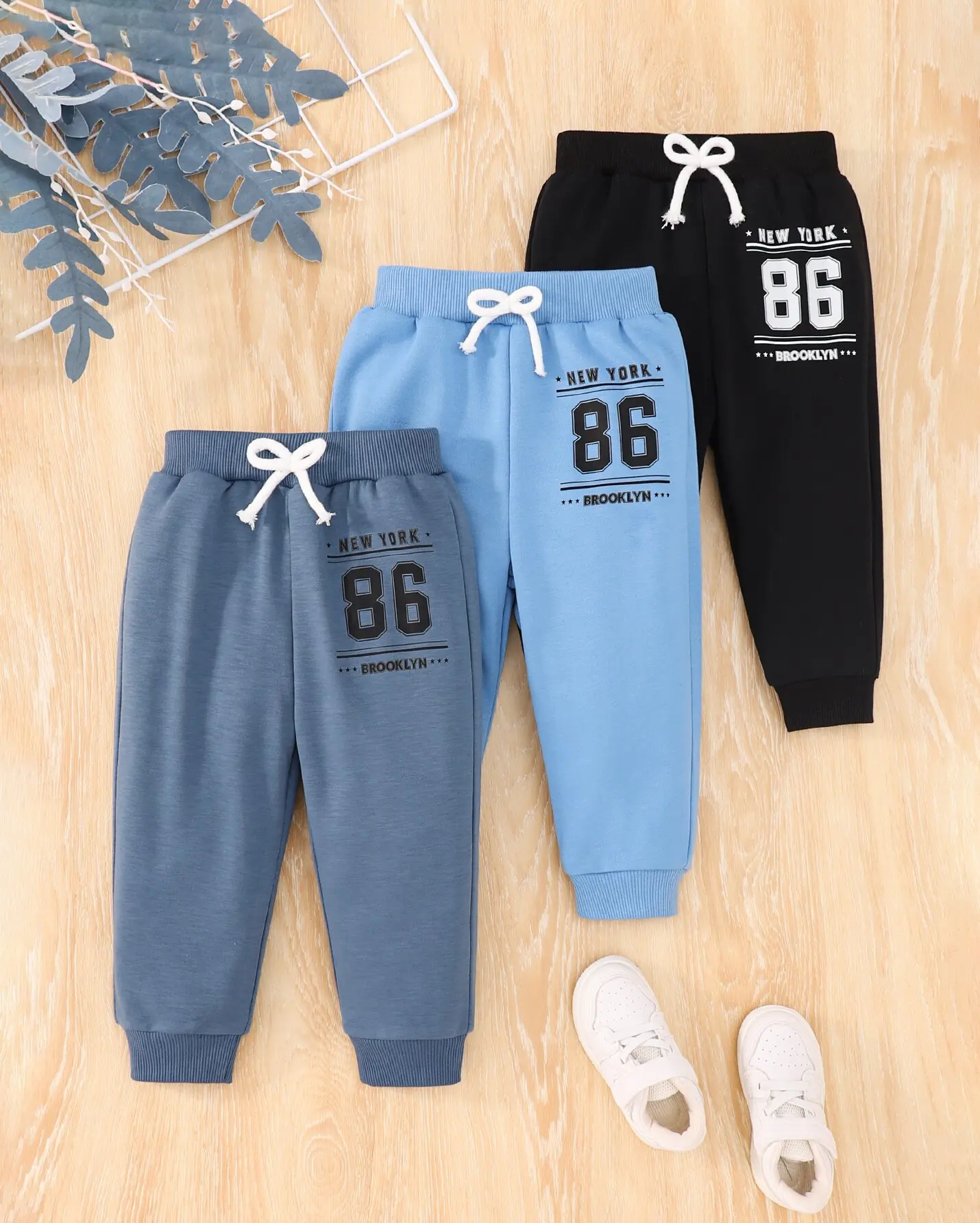 3-Piece Autumn Baby Boy Casual Sports Comfortable Simple Outdoor Sports Pants Letter Printed Bow Rope Multi-Piece Pants