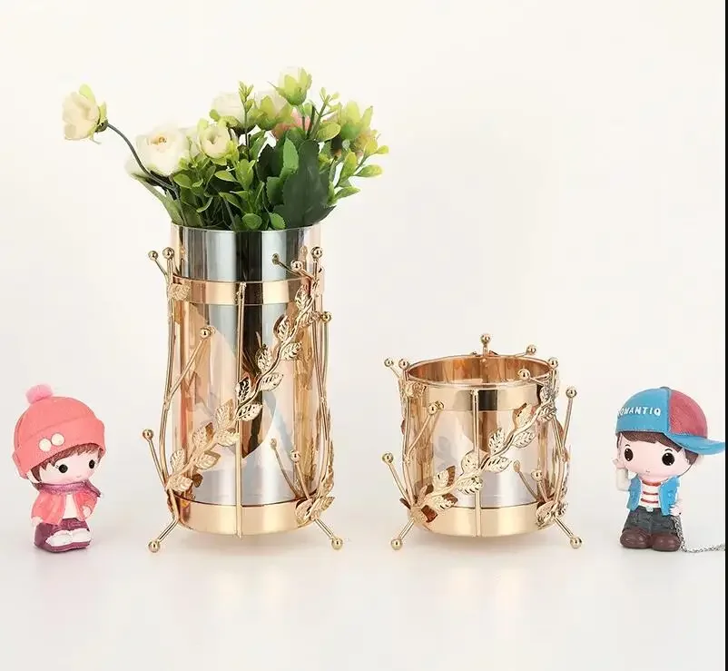 Metal Glass Vase Dried Flowers Flower Arrangement Home Ornaments Decorative Vases Handicraft Maker Table Top