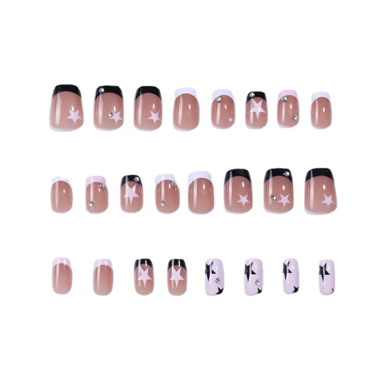 Gentle Nude False Nails with Rhinestone Lightweight and Easy to Stick Fake Nail for Manicure Lovers and Beauty Bloggers