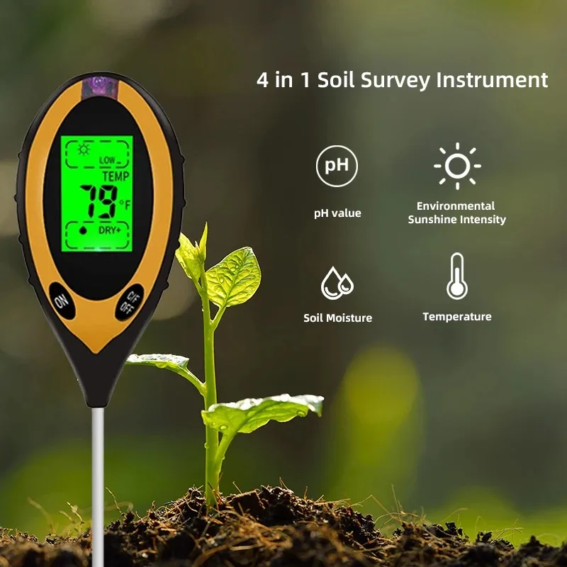 Allsome 2023 Digital 4 in 1 Soil PH Meter Moisture Monitor Temperature Sunlight Tester for Gardening Plants Farming