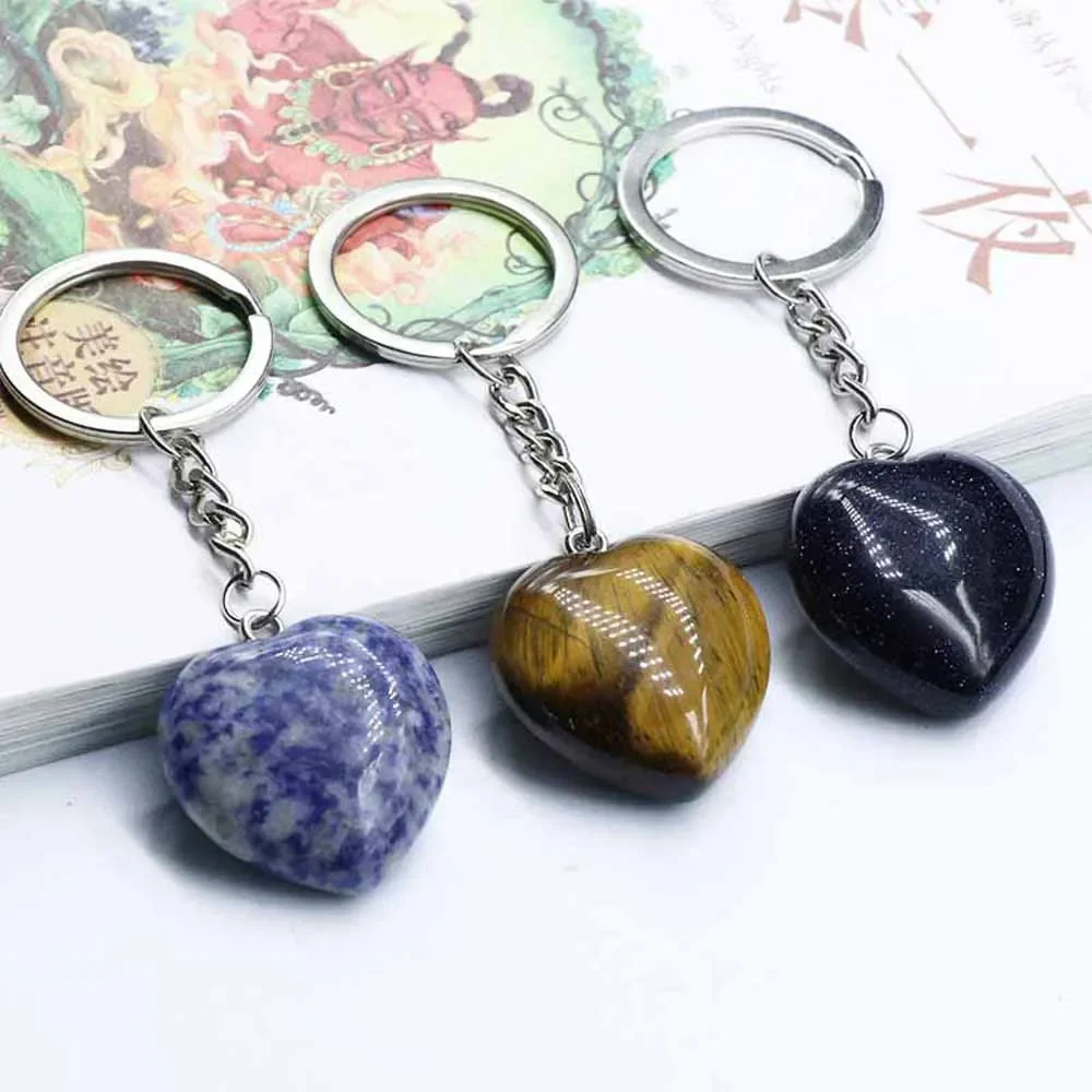 5PCS Natural Stone Rose Quartz Agate Crystal Peach Heart Keychain Bag Buckle Reiki Healing Pendant Jewelry Home Decor Charm Gift