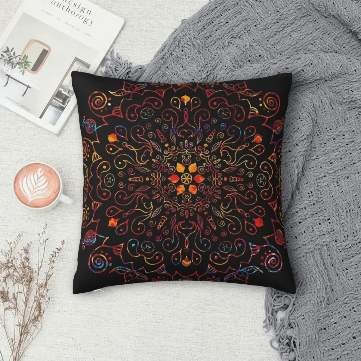 

Mandala With Black Background Pillowcase Polyester Pillows Cover Cushion Comfort Throw Pillow Sofa Decorative Cushions Used