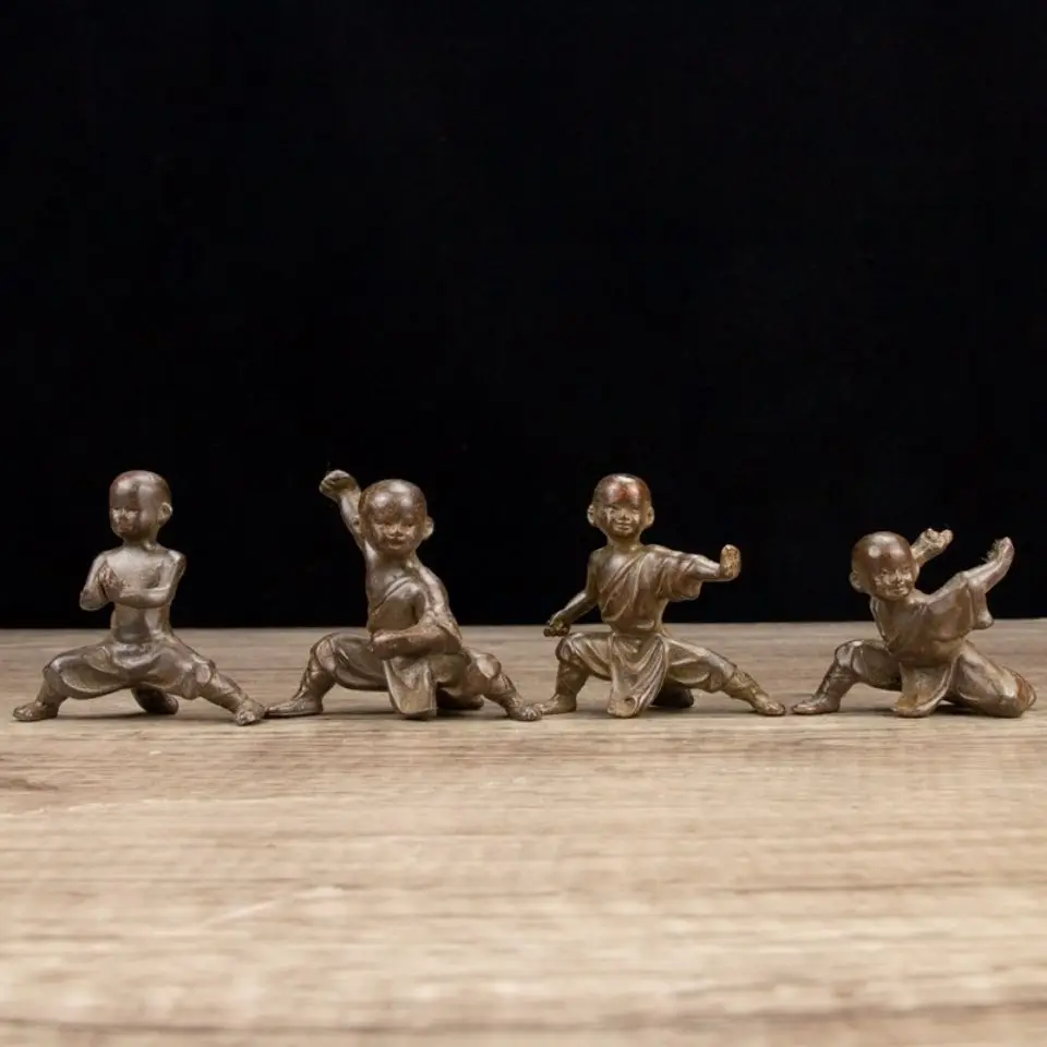 

Rare old Chinese copper Shaolin Kung Fu monk statue,collection of martial arts enthusiasts,4 pieces/set,Free shipping