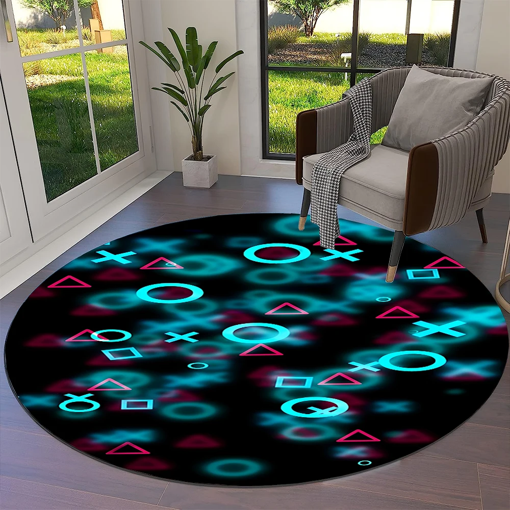 Game Gamer Gamepad Cartoon Round Carpet Rug for Living Room Bedroom Child Playroom Chair Decor,Pet Area Rug Non-slip Floor Mat