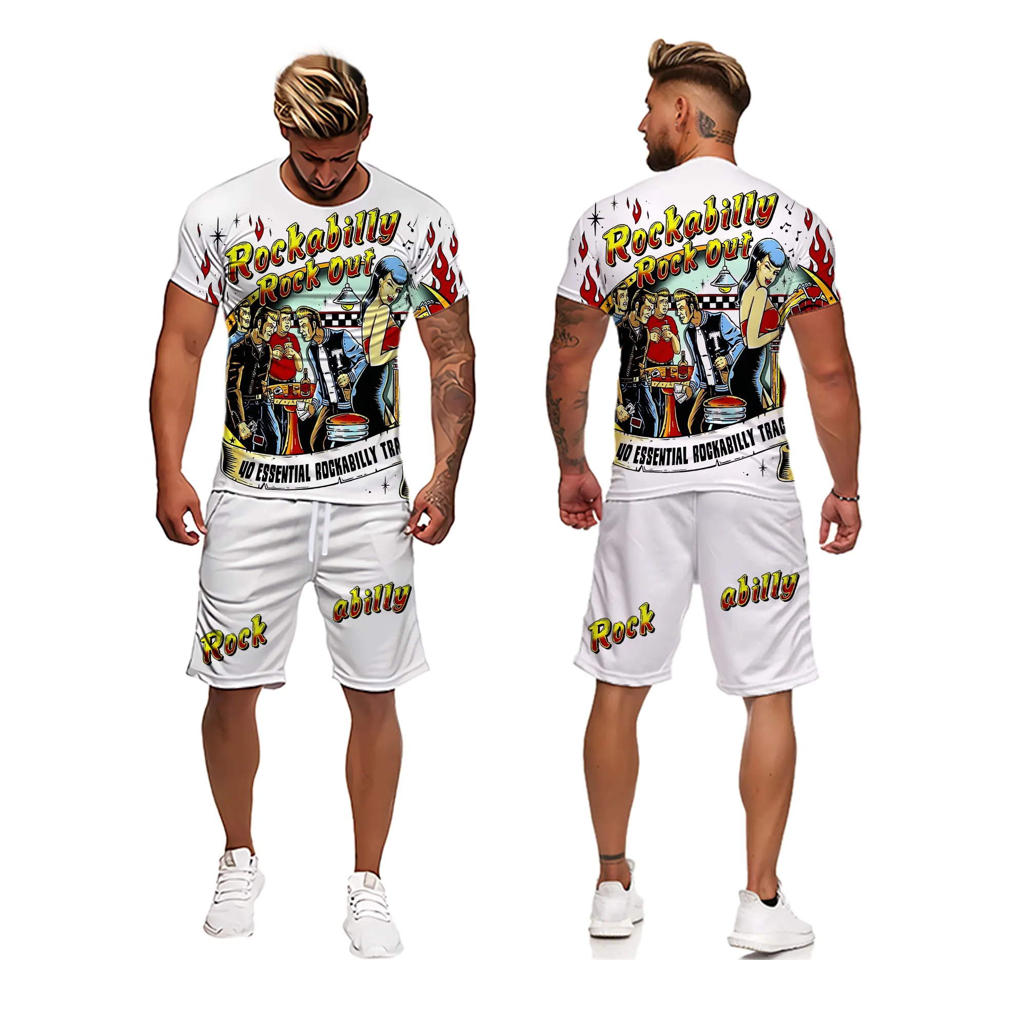 Men Short Sleeve Two Pieces Set Summer Men's Sets Print Tracksuit Streetwear 2022 Casual Mens Short Set T-Shirt Shorts Clothing