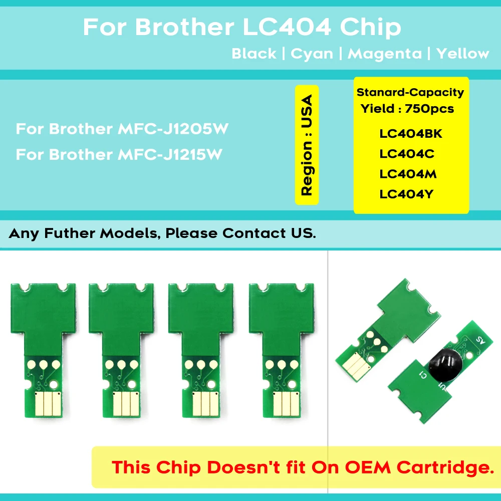 North America LC404 Compatible Ink Cartridge Chip For Brother MFC-J1205W MFC-J1215W Printer