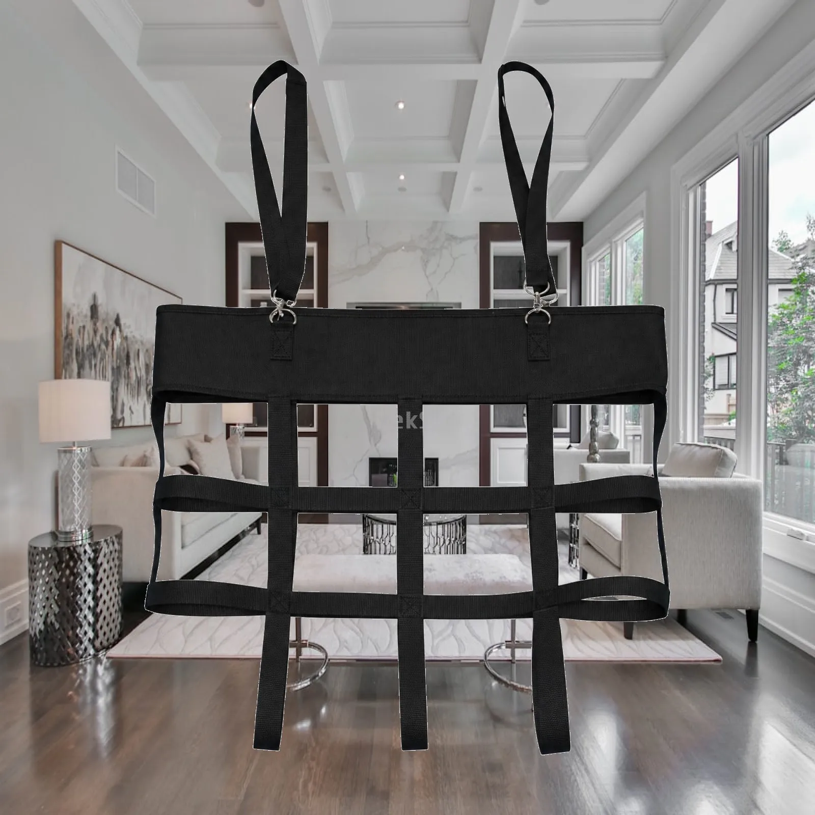 Hanging Fan Support Bag Wear-Resistant Strap Material Fan Hanger with Metal Clips Lightweight for Ventilated Space, Workshop