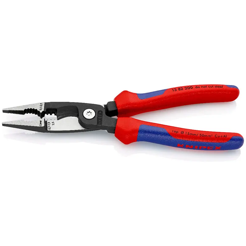 KNIPEX 13 82 200 Multifunctional Pliers for Electrical Installation with Soft Grip 6-in-1 Wire Stripper with Multi-component