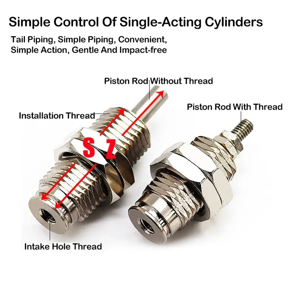 1Pcs Bore 6/10/15mm CJPB Pneumatic Cylinder Stroke 5-20mm SMC Type Thread Pneumatic Cylinder Spring Return Silver Tone