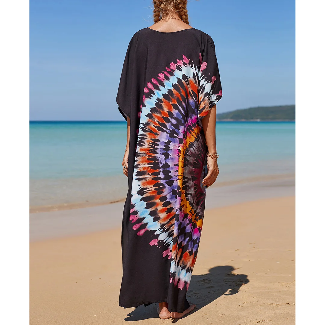2026 Neues Buntes Kaftan-Tunika Strandkleid Strandmode Strandüberwurf Locker Sitzendes Maxikleid für Damen V4428 – Detail 33