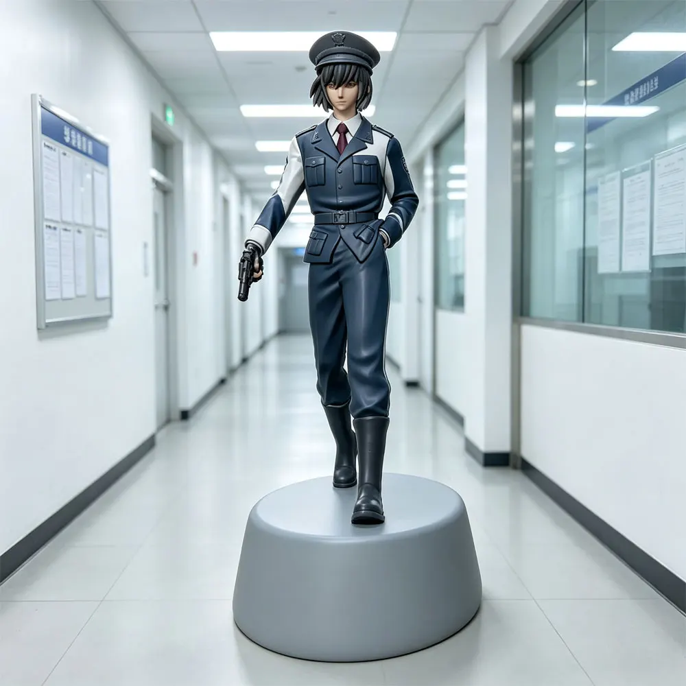 1/24 Desktop Decorative Item, Anime-style Officer Character Statue, Small 3D Printed Grey Model Doll DIY Doll Model, Uncolored