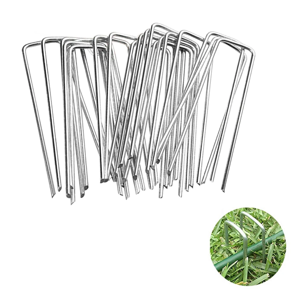 100-15pcs U-Shaped Garden Stakes Pins Ground Film Peg Galvanized Landscape Staples for Landscape Fabric Irrigation Tubing Fixing