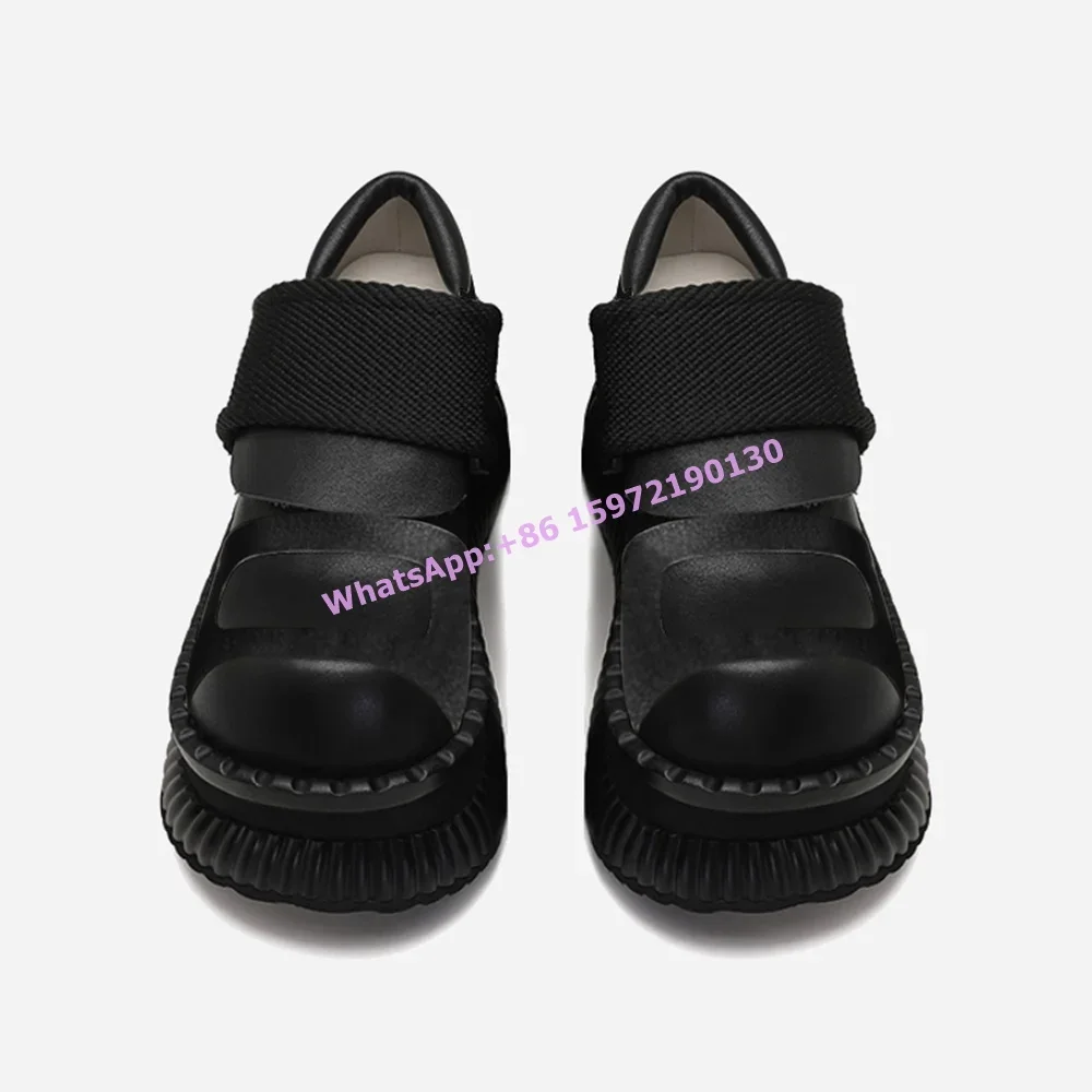Shallow Black White Pumps Thick Soled Round Toe Leather Japan Style Lovely Leisure Shoes Women's High Increase Sweet Shoes