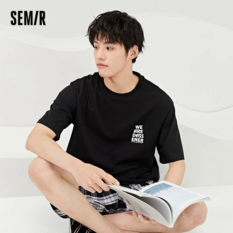 Semir Pajamas Men Pure Cotton Summer Suit Can be Worn Outside Short-Sleeved Shorts Comfortable Home Clothes