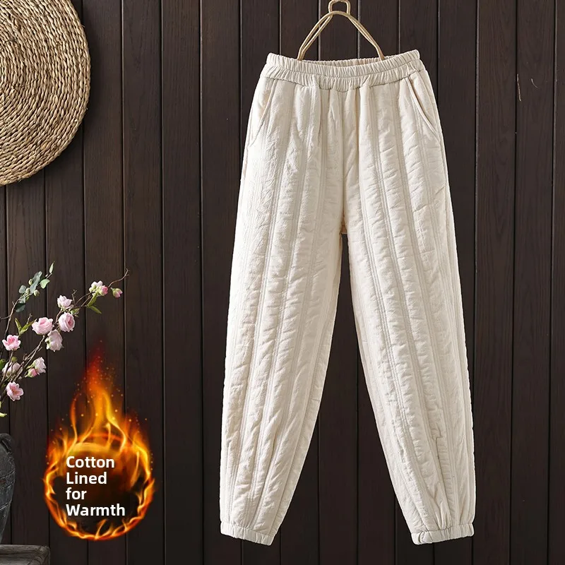 الشتاء مزيج القطن عارضة السراويل عالية الخصر مستقيم الساق الدافئة لون نقي تنوعا التخسيس السراويل للنساء #2