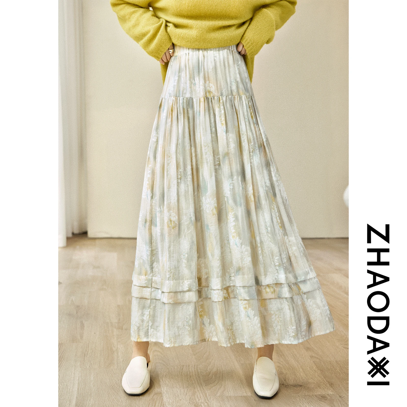 

Юбка из лиоцелла с высоким содержанием волокон, свободного кроя, А-силуэта, с цветочным принтом, средней длины, простая, для повседневной носки